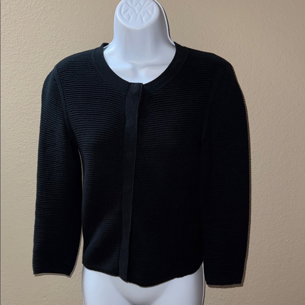 Banana Republic Classic Ribbed Black Cotton Hidden Snaps Sweater Women’s Size XS